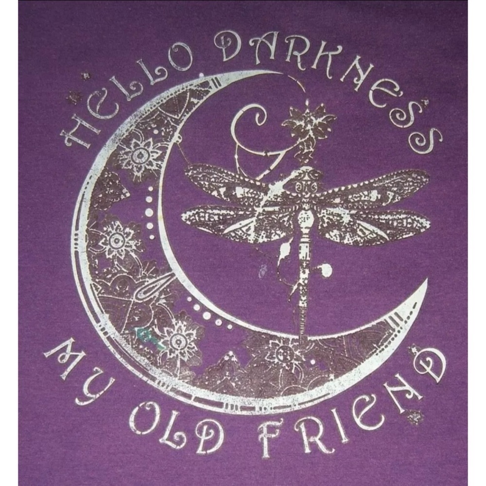 Simon & Garfunkel Tee Shirt Hello Darkness Lyrics Purple Fairy Moon Dragonfly - Picture 2 of 8